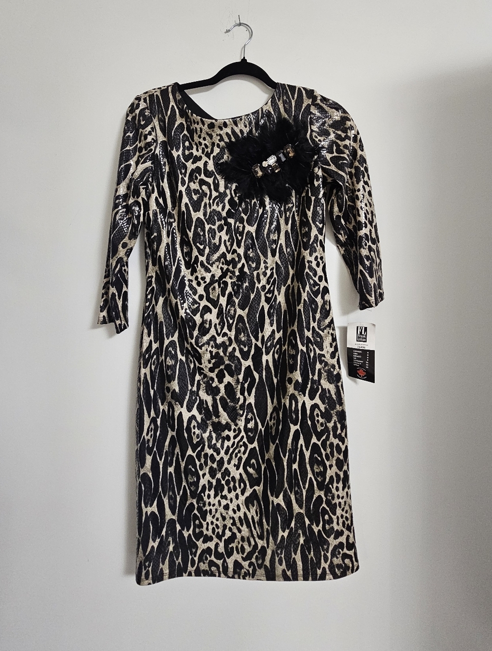 Frank Lyman Design Leopard Print Sheath Dress in Black & Cream